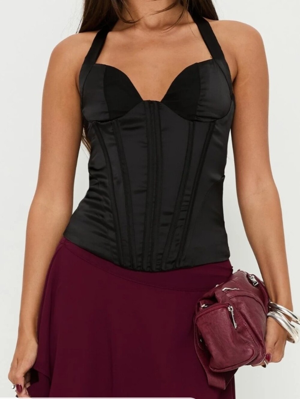Women’s Black Satin Halter Bustier Top Corset New with Tags